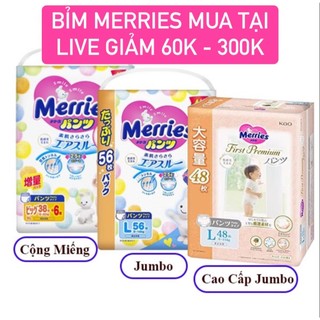 Bỉm Merries cộng miếng nội địa Nhật tã dán/ quần đủ size NB96/S88/M68/M64/L58/L50/XL44/XXL28
