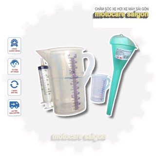 Bộ sản phẩm ca đong 1 lit 100ml ,quặng phễu , ống xi lanh 60ml,bơm nhớt lap