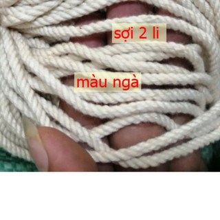 Dây thừng macrame se cotton, dây thừng trang trí size 2ly màu ngà