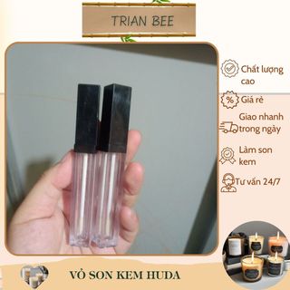 thanh lý Vỏ son kem huda, vỏ trong suốt nắp đen, đổ trực tiếp