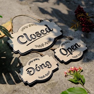 Bảng gỗ trang trí khắc tên 2 mặt Open/Closed treo cửa OC01