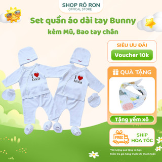 Bộ quần áo sơ sinh dài tay BUNNY 5 chi tiết - Set Quần Áo Mũ Bao tay chân cho bé sơ sinh - Shop Rô Ron