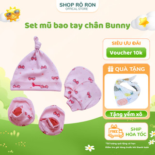 Set 3 chi tiết Mũ Bao tay chân BUNNY - Bộ Bao tay chân Mũ cho bé sơ sinh 0-3m - Shop Rô Ron