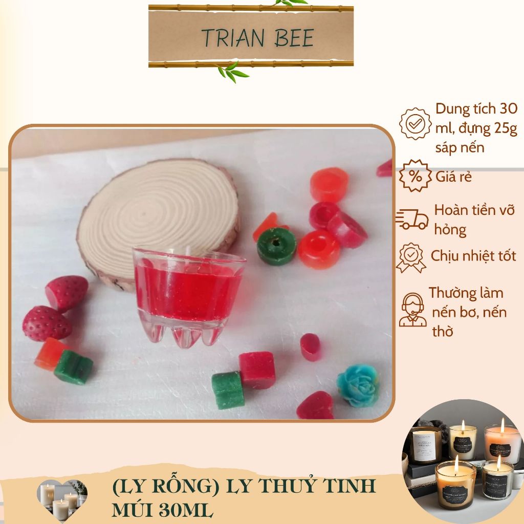 (Ly rỗng) Ly thủy tinh múi 30-50ml, chịu nhiệt tốt - ly đựng nến Trian Bee