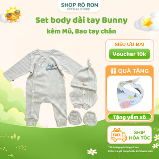 Body dài tay Body sơ sinh cho bé trai bé gái BUNNY 4 chi tiết - Set Body Mũ Bao tay chân cho bé sơ sinh - Shop Rô Ron