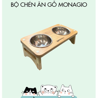 Bộ chén ăn gỗ cho mèo Monagio