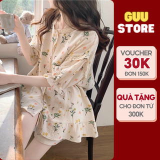 Bộ đồ ngủ áo tay ngắn GUU STORE pijama nữ mùa hè đũi xốp mát mặc nhà dễ thương DN20