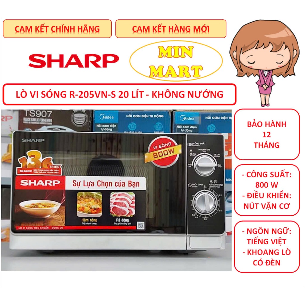 Lò Vi Sóng Sharp R-205VN-S, R-202VN-S, R-203VN-M 20 Lít Không Nướng, Chính Hãng, Bảo Hành 12 Tháng
