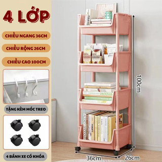 Kệ nhựa đựng đồ đa năng nhiều tầng, giá sách rời có bánh xe, kệ nhựa 2 tầng 3 tầng 4 tầng