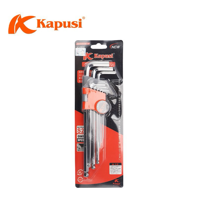 Bộ Lục Giác Đầu Bi Hãng Kapusi Nhật Bản 9 Cây Chữ L 1.5-10mm, Chất liệu thép CR-V6150