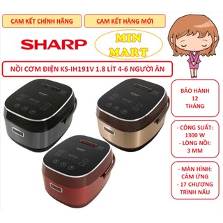 Nồi Cơm Cao Tần Sharp KS-IH191V-BK/GL/RD 1.8 Lít: Cam Kết Chính Hãng, Hàng Mới Đập Hộp, Bảo Hành 12 Tháng