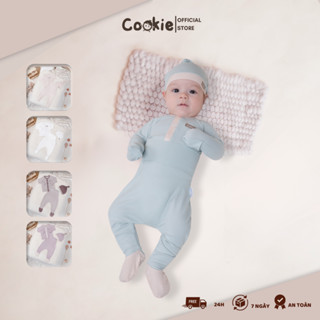 Set Bộ Quần Áo Sơ Sinh COOKIE Cài Giữa Kèm Mũ Cho Bé Newborn Size Từ 0 Đến 1 Tháng