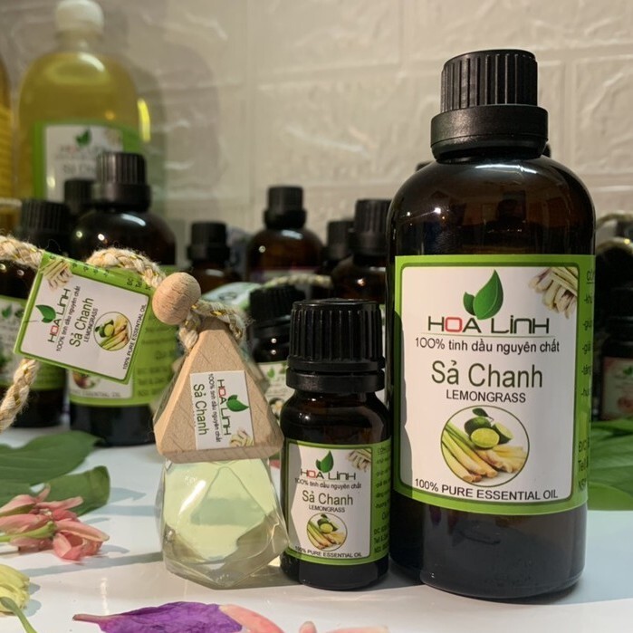 [ Chai 100ml tặng vỏ treo] Tinh Dầu Sả Chanh nguyên chất xông phòng, đuổi muỗi Hoa Linh 10ML- 30ML- 50ML- 100ML