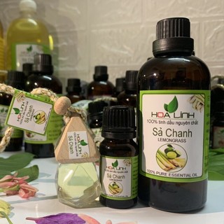 [ Chai 100ml tặng vỏ treo] Tinh Dầu Sả Chanh nguyên chất xông phòng, đuổi muỗi Hoa Linh 10ML- 30ML- 50ML- 100ML