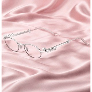 Mắt Kính Mát Nữ Tròng Kính Mắt Oval Chống Ánh Sáng Xanh Gọng Kính Kim Loại Gắn Charm Thời Trang-228 C