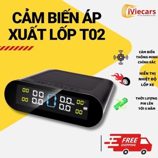 Cảm biến áp suất lốp ô tô T02 - Cảm biến áp suất lốp ô tô T02 van gắn ngoài màn hình LCD, năng lượng mặt trời Iviecars