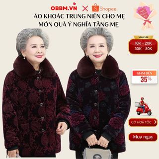 Áo khoác lót lông người già cao cấp,cổ trụ