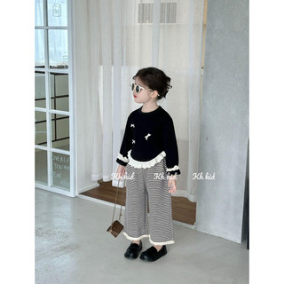 10-35kg Set áo cotton đính nơ mix quần suông kẻ siu đẹp cho bé