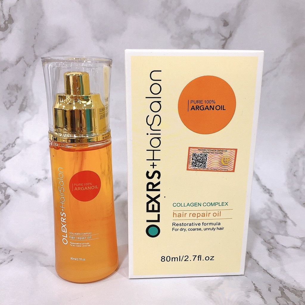 Tinh Dầu Dưỡng Phục Hồi Tóc Hư Tổn Olexrs Hairsalon Pure 100% Argan Oil Essence Collagen Complex Hair Repair Oil 80ml