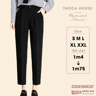 Quần tây baggy nữ đen form dài đi làm, đi học THOCA HOUSE quần tây cho nữ trên 170cm dài 100cm