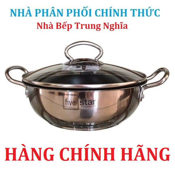 Nồi inox kho cá thịt chống dính bếp từ Fivestar (18cm/ 28cm/ 26cm/ 24cm/ 22cm/ 20cm) 3 đáy, nắp kính