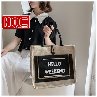 Túi cói đi biển đi du lịch hello wekend siêu hót HQC-026