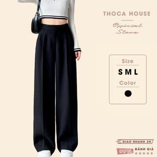 Quần tây công sở dáng suông ống rộng dây kéo sau THOCA HOUSE tôn dáng chân dài mặc đi làm đi học