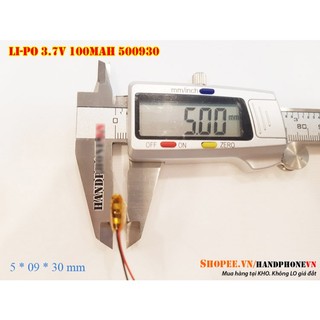 Pin Li-Po 3.7V 100mAh 500930 (Li-Polyme) cho tai nghe Bluetooth,Định vị GPS,Camera hành trình,cân điện tử. Pin dày 5mm
