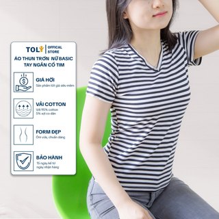 Áo thun sọc nữ cổ tim TOLI 6 màu Form vừa dáng suông, vải cotton 4 chiều mềm mịn - BSA15