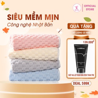 Khăn mặt, khăn gội đầu lau tóc lông cừu cao cấp 2023 họa tiết hoa mây công nghệ Nhật siêu thấm, siêu mềm, 35x75 cm