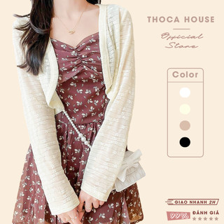 Áo khoác cardigan len lưới mỏng dài tay THOCA HOUSE khoác ngoài hoa nổi cực xinh