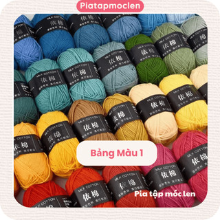 Len milk cotton 50g chính hãng mềm mịn, len milk mác đen bảng màu 1