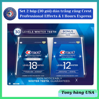 Bộ 2 Dán Trắng Răng Crest 3D White Professional Effects & 1 Hours Express (30 gói - 60 miếng)