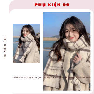 Khăn quàng cổ dệt kim ấm áp họa tiết kẻ sọc trắng đen dễ phối đồ cho nam nữ K62