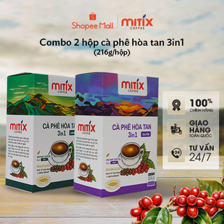 Cà phê hòa tan 3in1 Mitix, Set 2 hộp (1 hộp vị đậm 216g và 1 hộp vị nhẹ 216g)