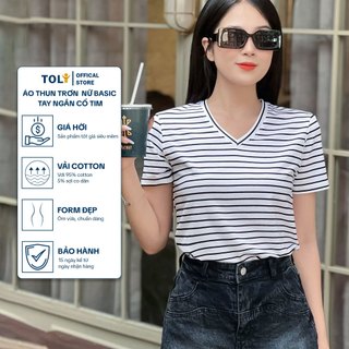 Áo thun sọc nữ cổ tim TOLI 6 màu Form vừa dáng suông, vải cotton 4 chiều mềm mịn - BSA19
