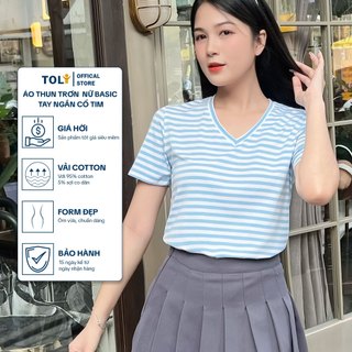 Áo thun sọc nữ cổ tim TOLI 6 màu Form vừa dáng suông, vải cotton 4 chiều mềm mịn - BSA31