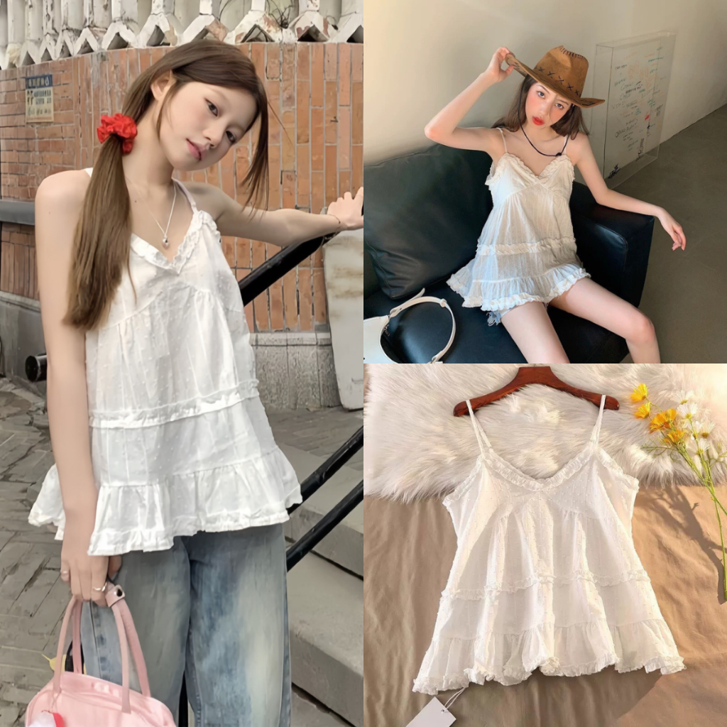 Áo 2 Dây Cổ Chữ V Form Rộng Màu Trắng Thời Trang, Labibi