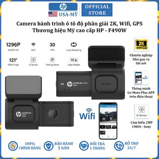 Camera hành trình ô tô thương hiệu Mỹ HP F490W độ phân giải ghi hình 2K, kết nối Wifi - Hàng Nhập Khẩu