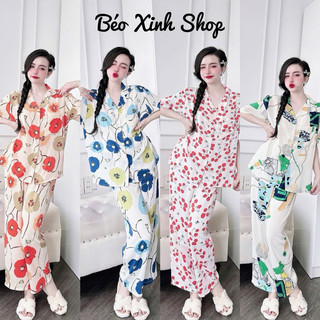 Đồ Ngủ Nữ - Đồ Bộ Pijama Bigsize Vải Lụa Mango Size 45-100kg Đồ Ngủ Béo Xinh Shop