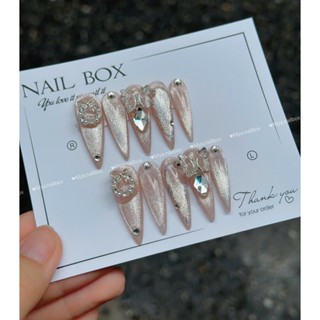 Nailbox mắt mèo kim cương gắn charm đá, Nail Hàn thiết kế