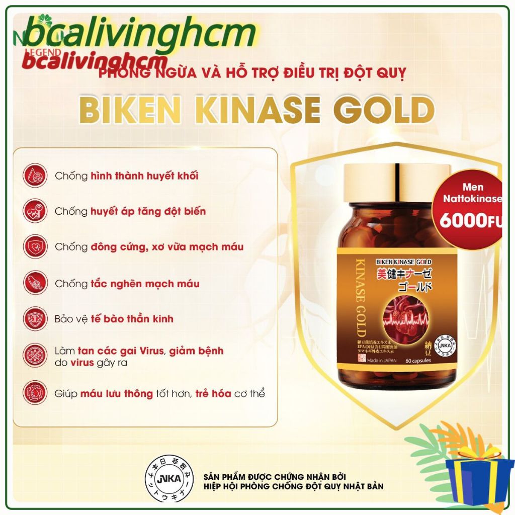 Biken Kinase Gold viên uống ngăn ngừa các triệu chứng đột quỵ nhật bản giảm oxy hóa giảm stress