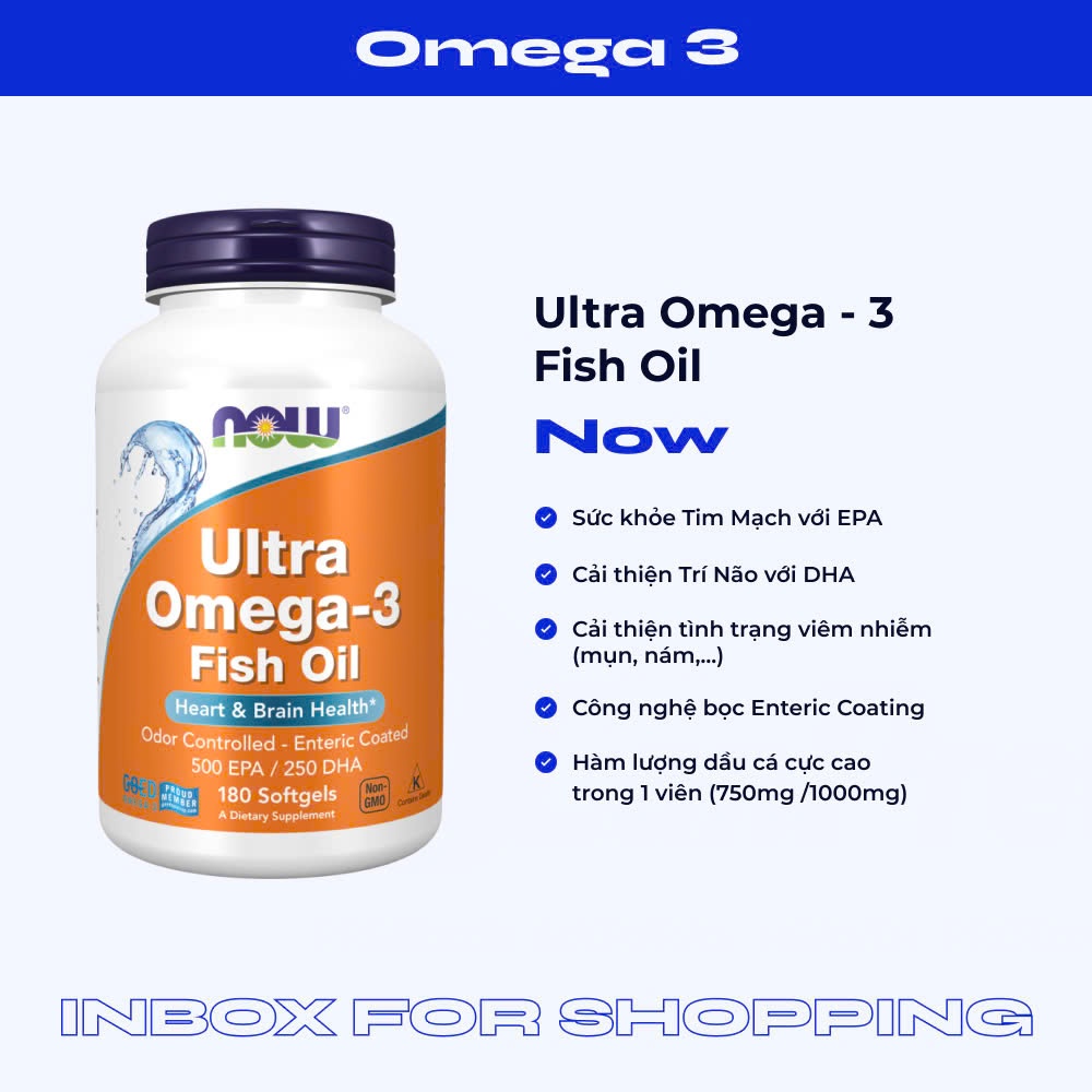 Now Ultra Omega 3 500 EPA / 250 DHA hỗ trợ sức khỏe, sáng mắt ,bổ tim mạch 90/180 viên [Chính Hãng]