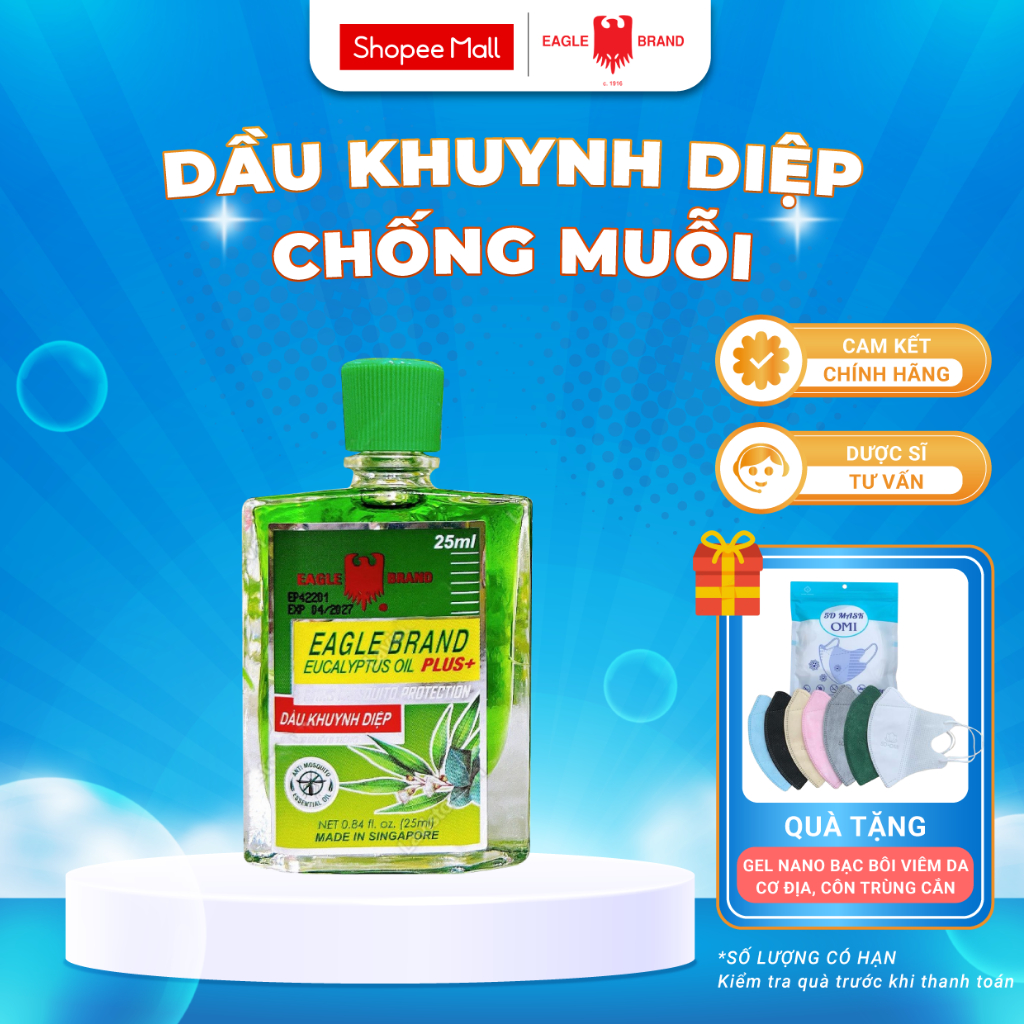 Dầu Khuynh Diệp Chống Muỗi Eagle Brand Eucalyptus Oil Plus Singapore Hiệu Quả 8H (Chai 25ml)