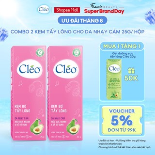 Combo 02 hộp Kem Tẩy Lông Cho Da Nhạy Cảm Cleo Avocado Hair Removal Cream Sensitive Skin 25g/ hộp
