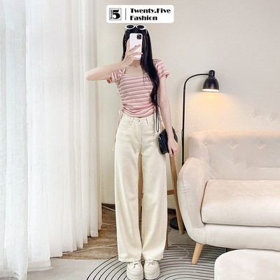 Quần jeans nữ Twentyfive dáng dài ống rộng cạp cao tôn dáng 5776