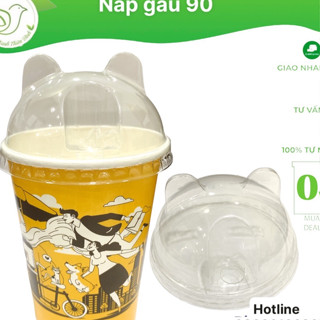 50 Nắp nhựa pet cầu 90 hình gấu ly cafe ly trà sữa cao cấp - Bếp xanh thiên bình