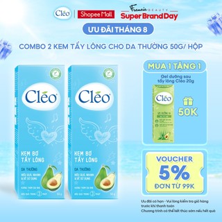 Combo 02 hộp Kem Tẩy Lông Cho Da Thường Cleo Avocado Hair Removal Cream Normal Skin 50g/hộp tẩy lông chân, tay, nách,...