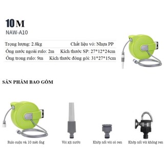  Bộ Rulo Cuộn Dây Nước Vòi Tưới Cây Tự Động 10 mét Lionking NAW-A10 Ru lo thu quấn ống nước tự động 