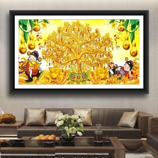 Tranh đính đá cây tiền vàng tiền vô như nước KT:120x55cm. Tranh gắn đá chưa đính.